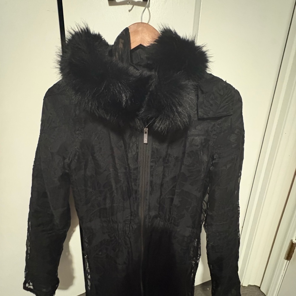 Zac Posen Black Utility Jacket with Faux Fur Collar